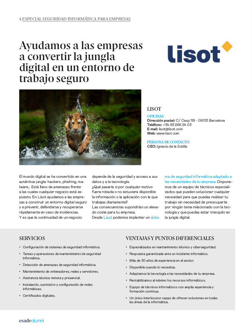 Ciberseguretat per a empreses. Revista Alumni ESADE - LISOT